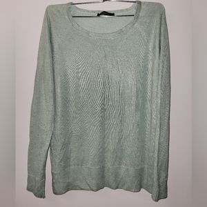 Zara Knit Green Shimmer Long Sleeve Crew Neck Blouse Sweater Top Sz. S